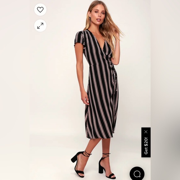 Lulus black striped midi wrap dress - Picture 1 of 8